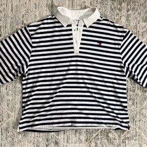 Striped Navy and White womens Polo Shirt